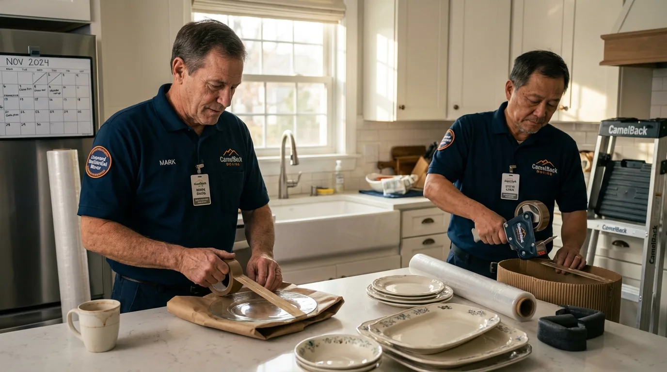 Professional crew packing kitchen dishware in Grain Valley, MO